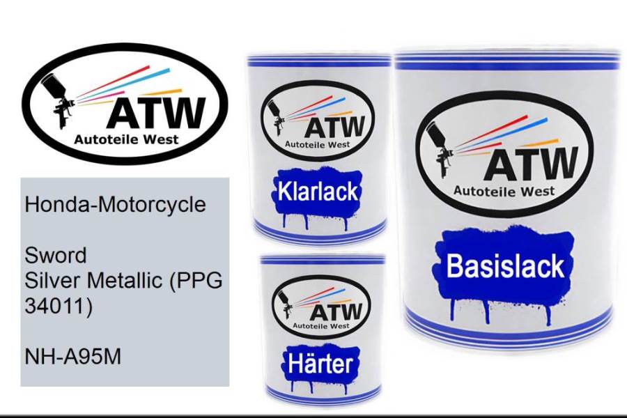 Honda-Motorcycle, Sword Silver Metallic (PPG 34011), NH-A95M: 1L Lackdose + 1L Klarlack + 500ml Härter - Set, von ATW Autoteile West.